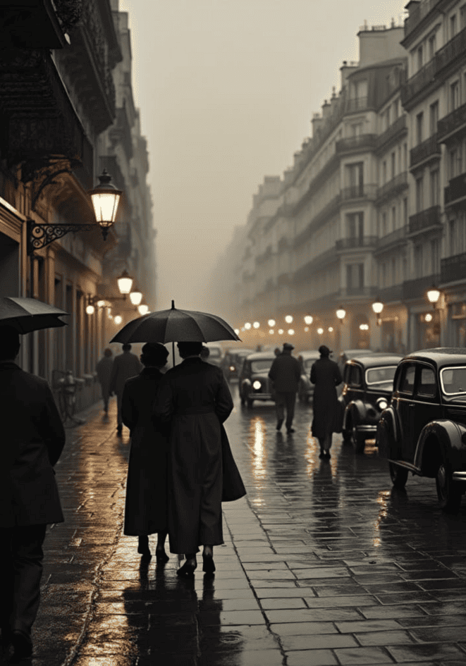 Rainy Parisian Stroll Poster