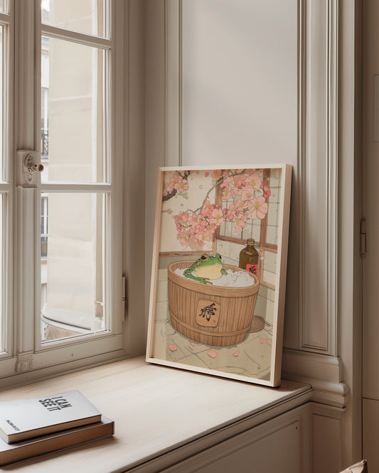 Sakura Bath Frog Poster