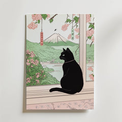 Sakura Window Cat Poster