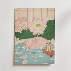 Pig In Lotus Bath Poster