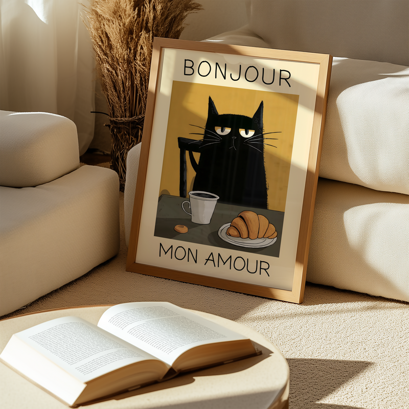 Parisian Cat Breakfast Poster