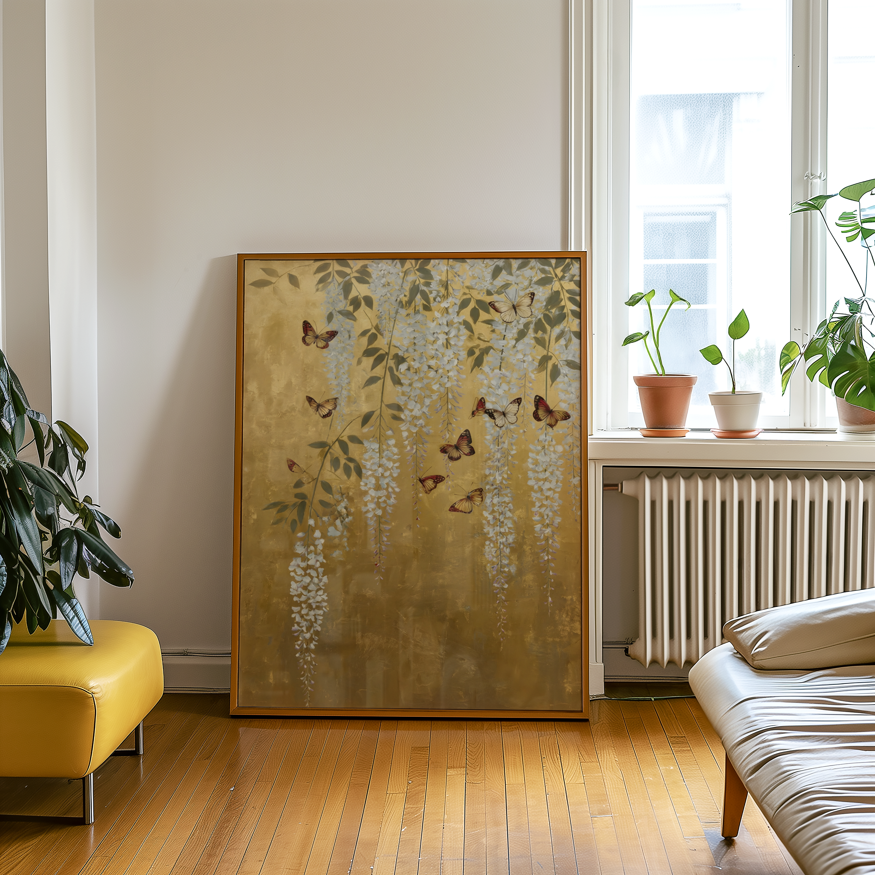 Golden Wisteria Butterflies Poster – poster på vägg inredning