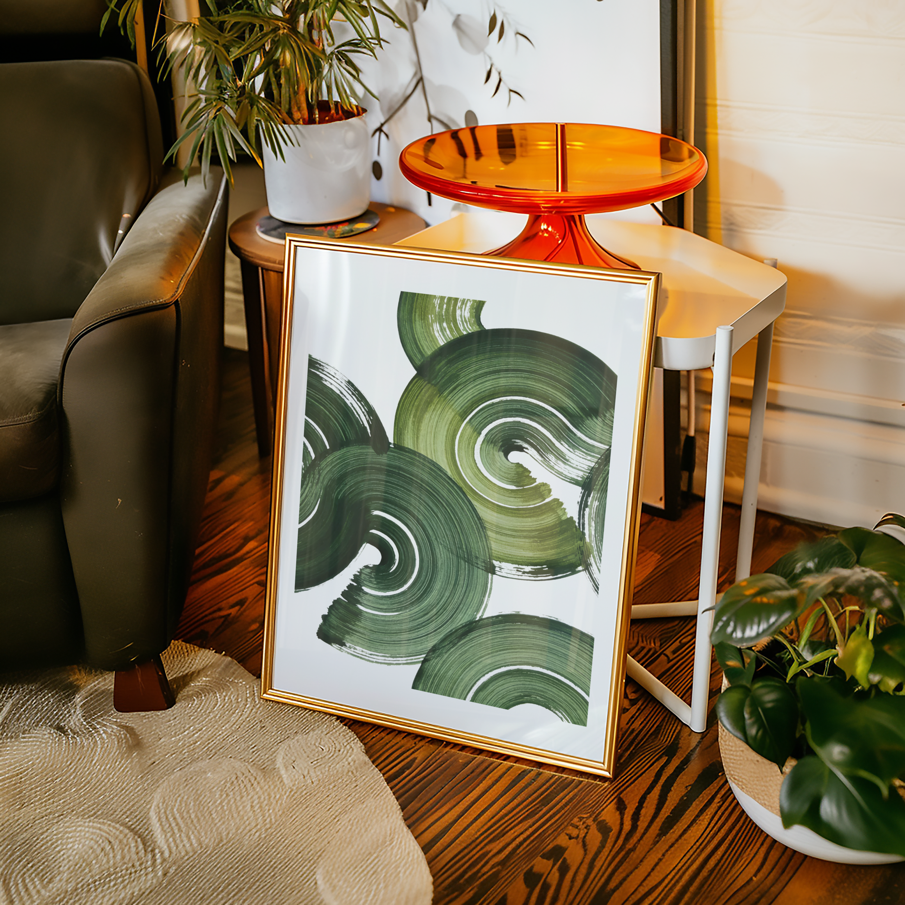 Mockup av Verdant Motion No. 1 affisch på vägg – köp enkelt hos Bozetto i hög kvalitet