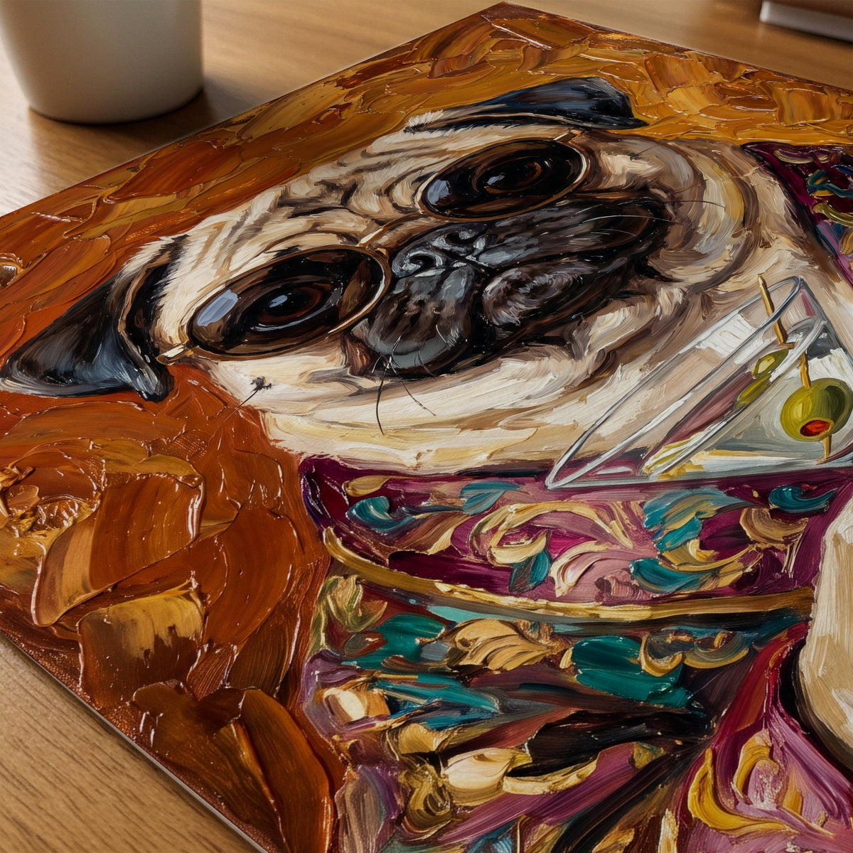 Martini Pug Poster – närbild på papper