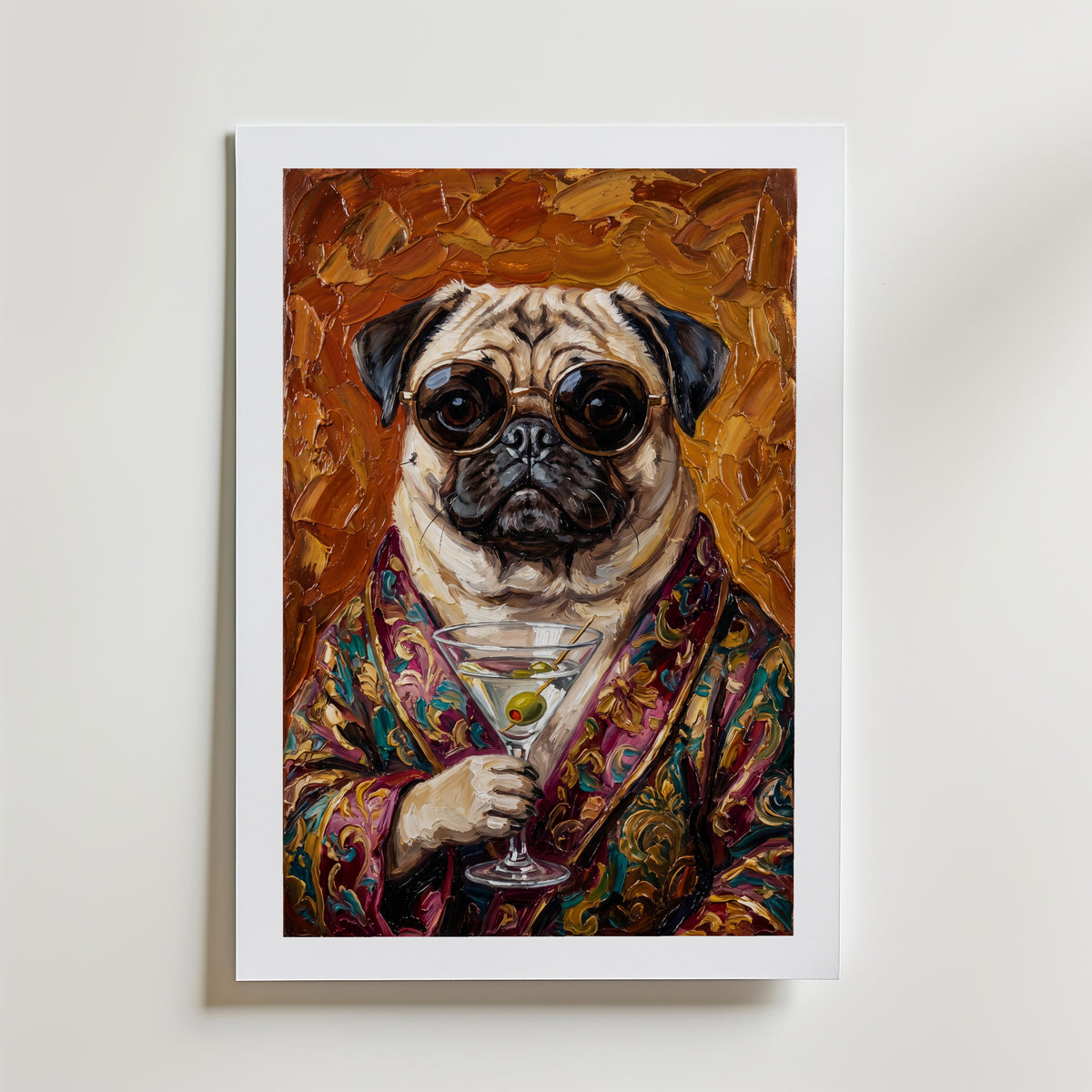 Martini Pug Poster – med passepartout