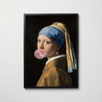 Pearl Earring Bubblegum Poster – svart ram