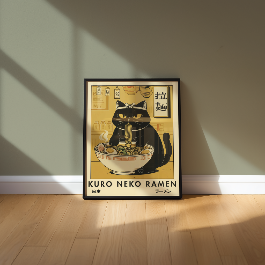Kuro Neko Ramen Cat Poster