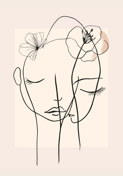 Floral Line Faces Poster