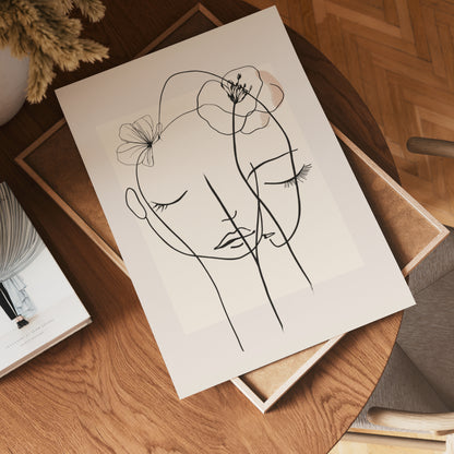 Floral Line Faces Poster