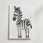 No-9 is a framed illustration featuring a cute zebra with black and white stripes, large ears, and a friendly expression, standing against a white background.