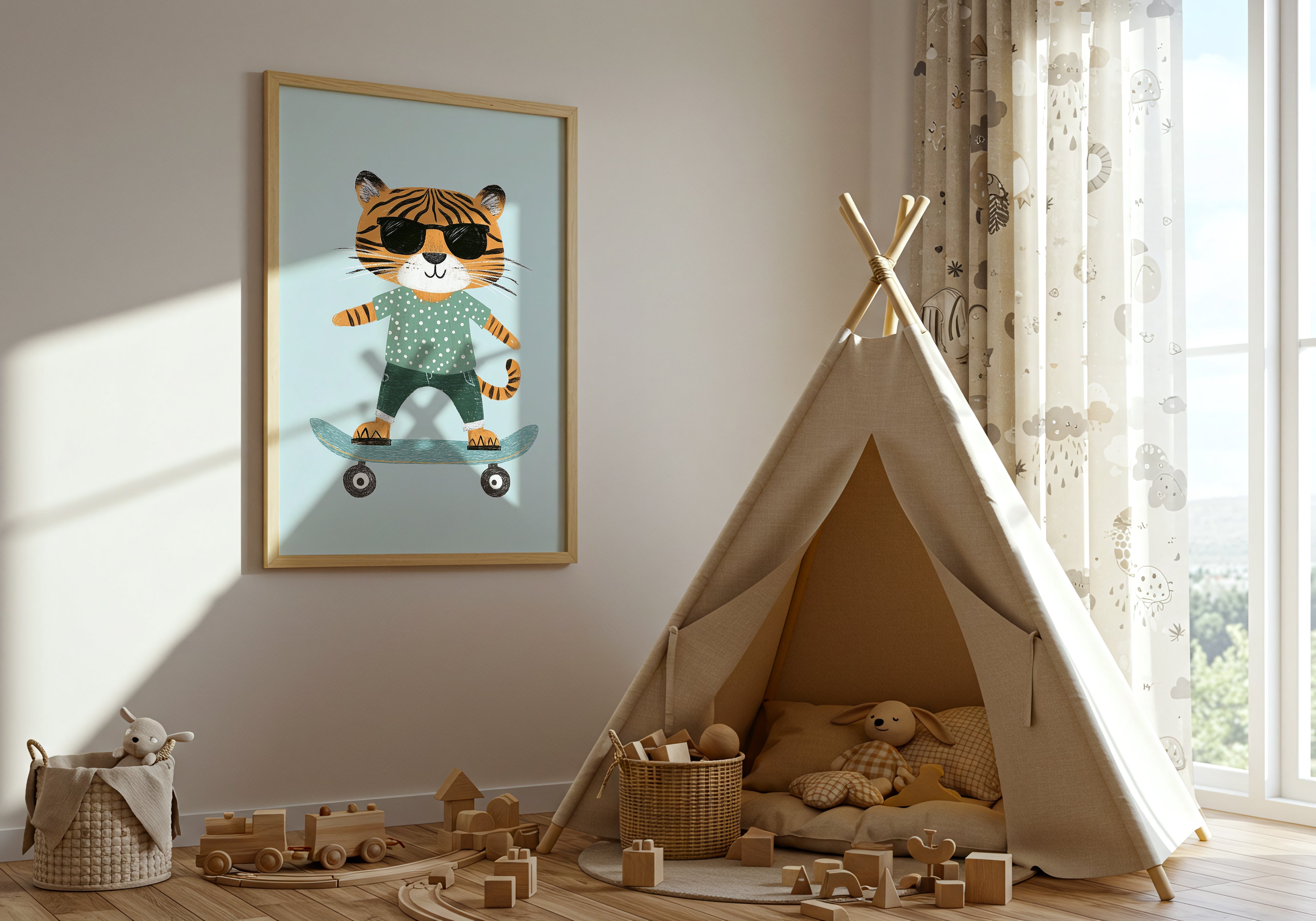 Cool Tiger on Skateboard Poster