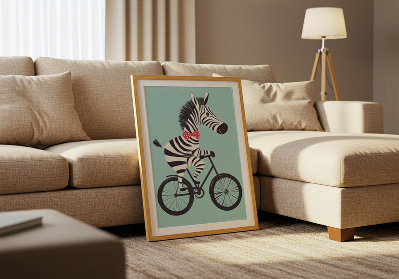 Zebra on a Bike Poster
