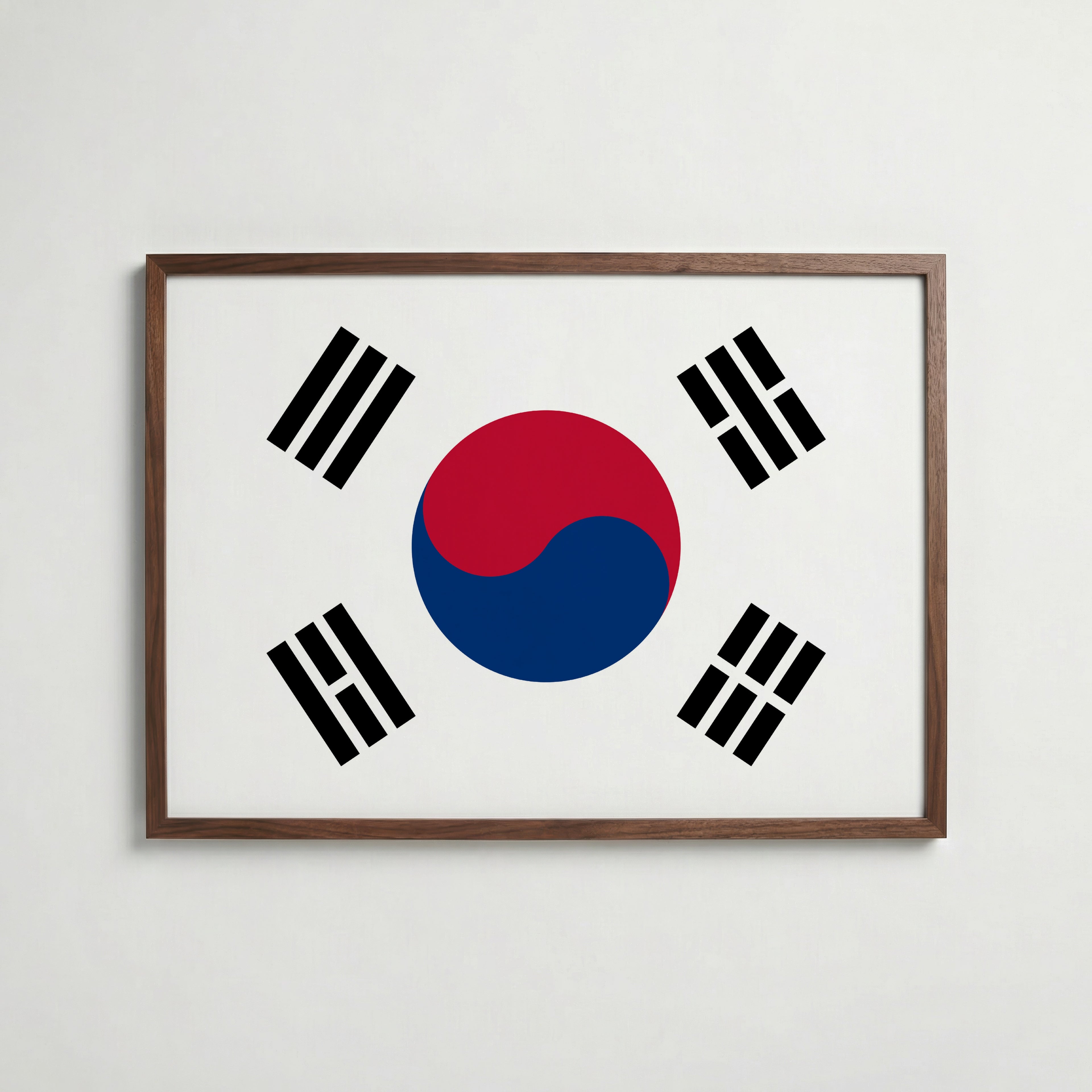 South Korea National Flag Poster i valnötsram – varm konstaffisch för hemmet från Bozetto