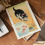 Cat and Bowl of Goldfish Ohara Koson Poster
