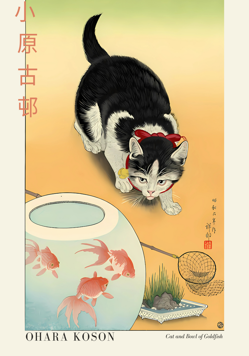 Cat and Bowl of Goldfish Ohara Koson Poster