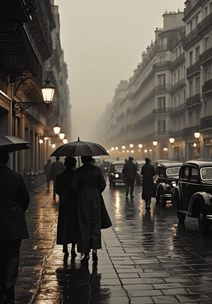 Rainy Parisian Stroll Poster