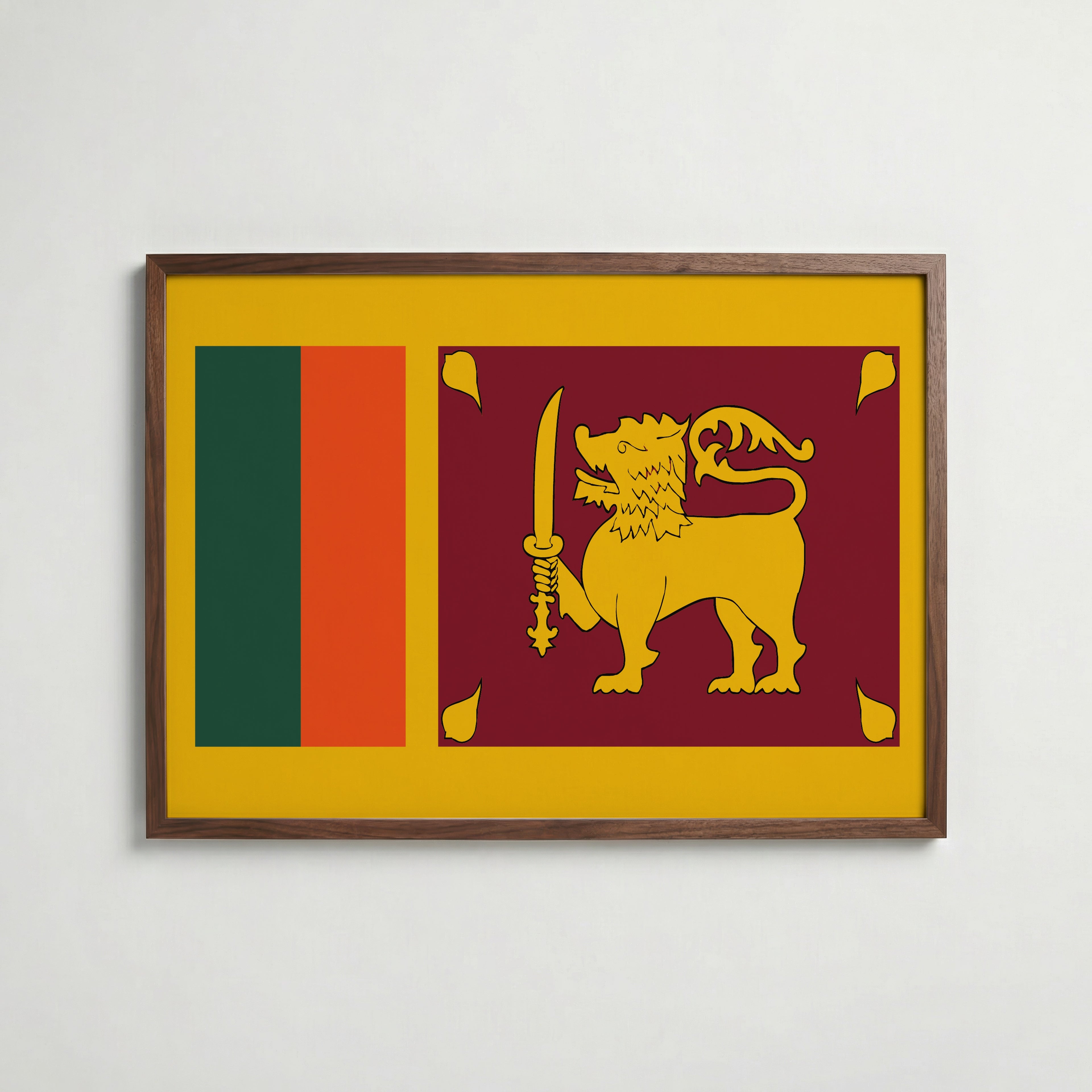 Sri Lanka National Flag Poster i valnötsram – varm konstaffisch för hemmet från Bozetto