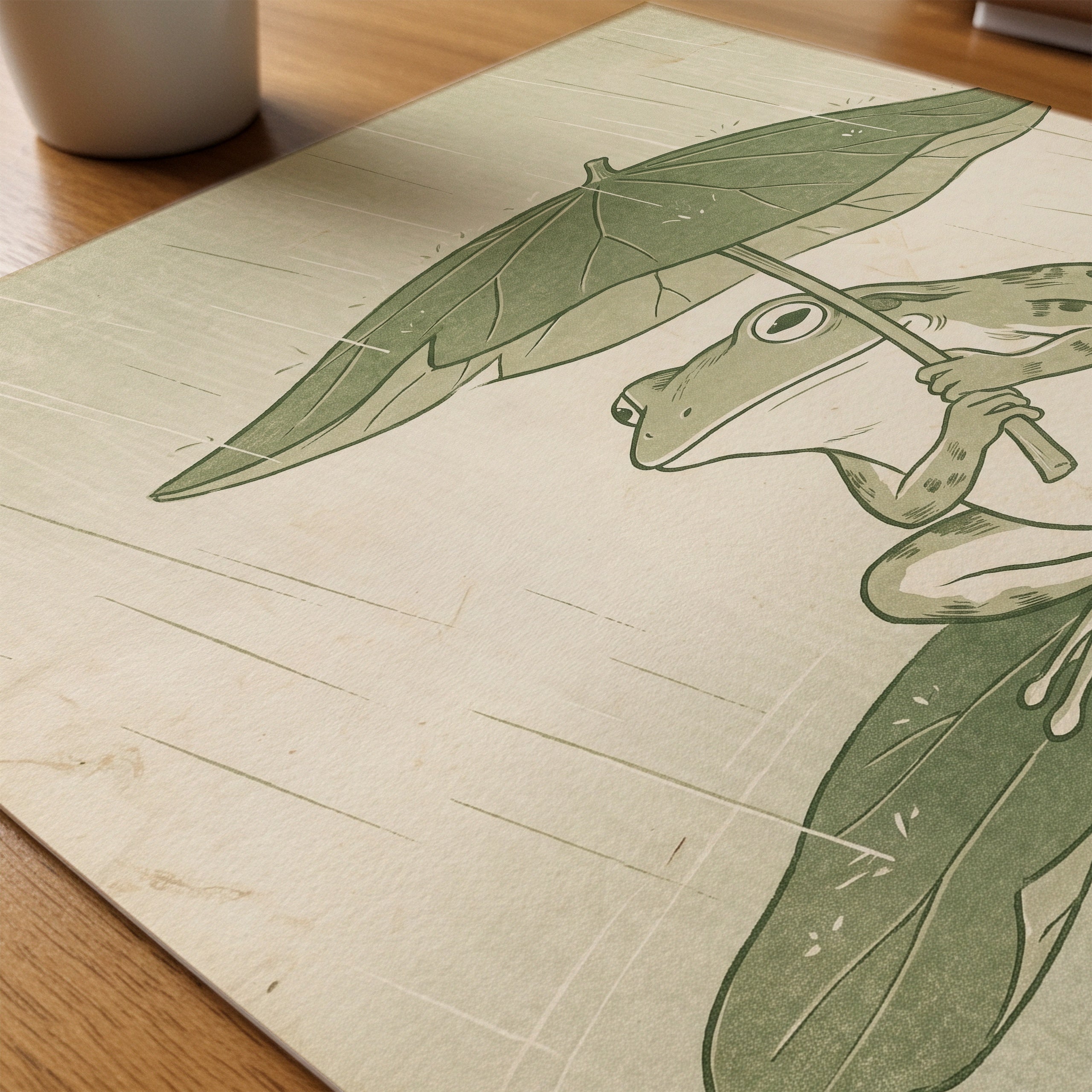 Frog in the Rain Poster – närbild på papper