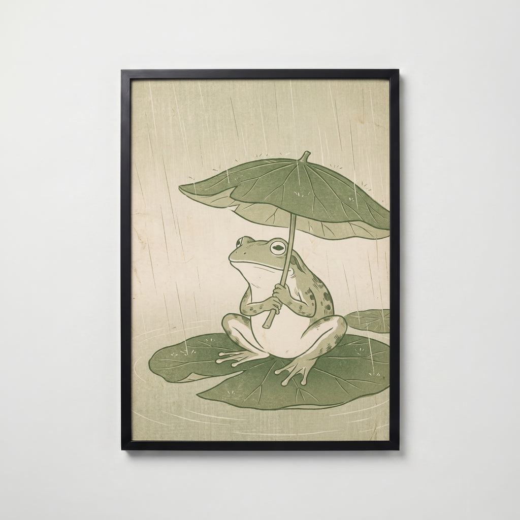 Frog in the Rain Poster – svart ram