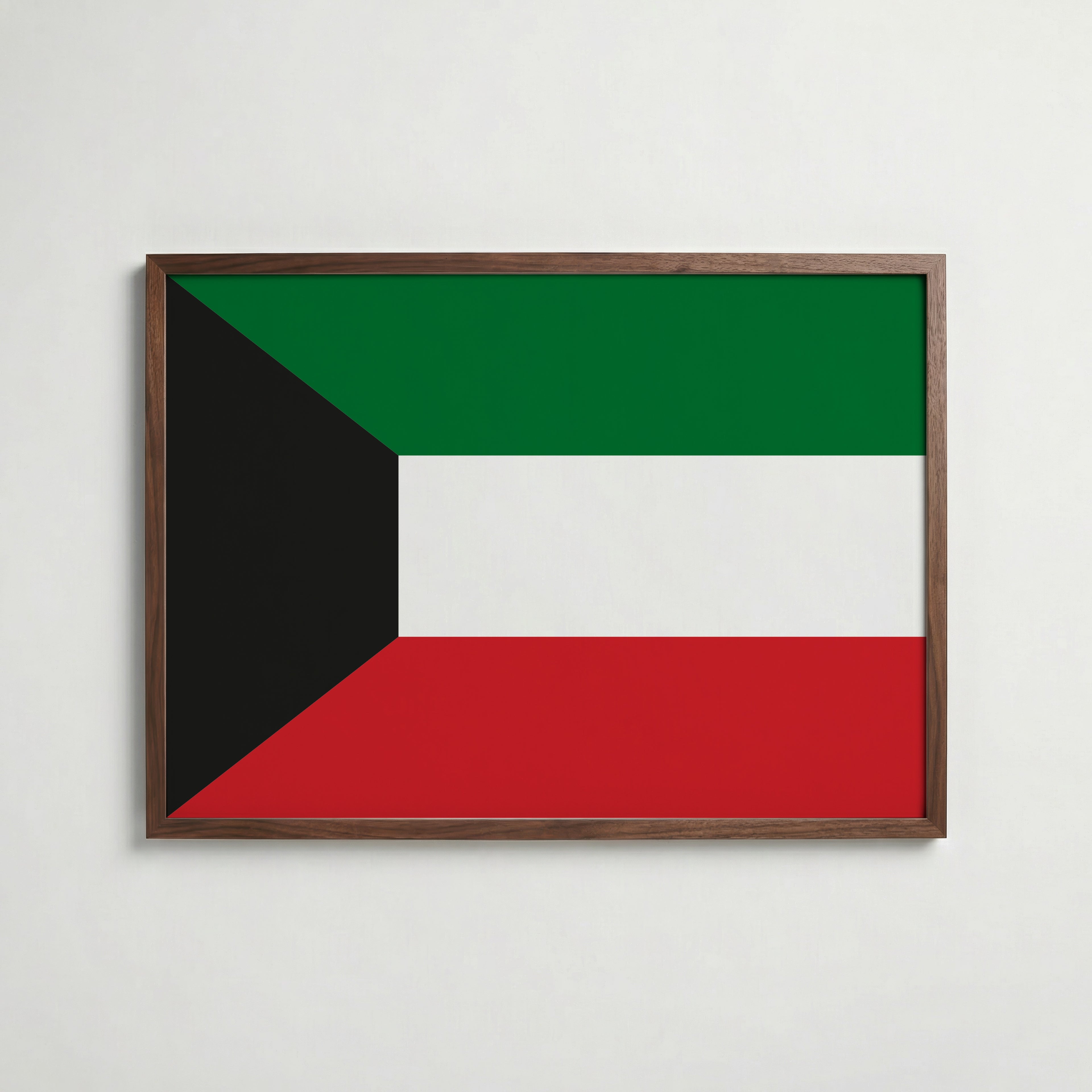 Kuwait National Flag Poster i valnötsram – varm konstaffisch för hemmet från Bozetto