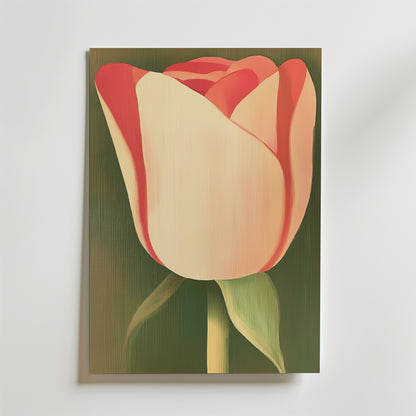 Bozetto Dandelion Wishes Poster föreställer en ensam maskros mot en grön bakgrund, tryckt på premiumpapper med lyxig matt yta. Synliga penseldrag ger textur till de släta gradienterna i fröna och stammen.