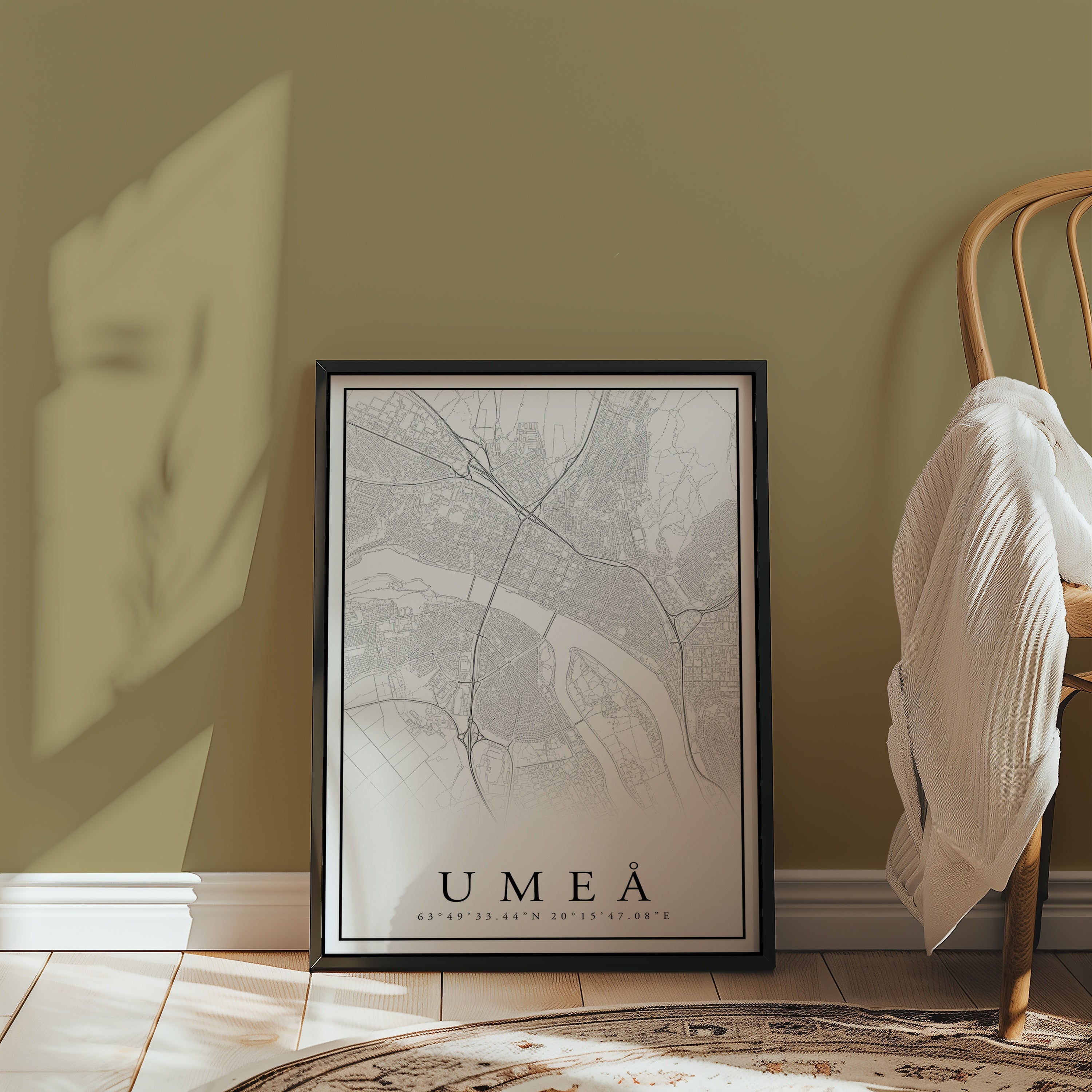 Umeå Karta poster i stilrent hem med modern inredning – köp enkelt hos Bozetto i hög kvalitet