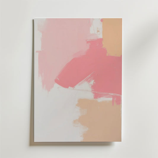 Abstract Pink Poster från Bozetto har mjuka pastellrosa, persika och beige penseldrag på vit botten för en lugn och modern look. Tryckt på FSC-certifierat premiumpapper med en slät matt finish.