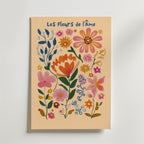 Les Fleurs De Ráme No.2 Poster by Bozetto har stiliserade rosa, orange, blå och gula blommor med den franska titeln i blå handskriven text, tryckt på FSC-certifierat premiumpapper för en högkvalitativ finish.