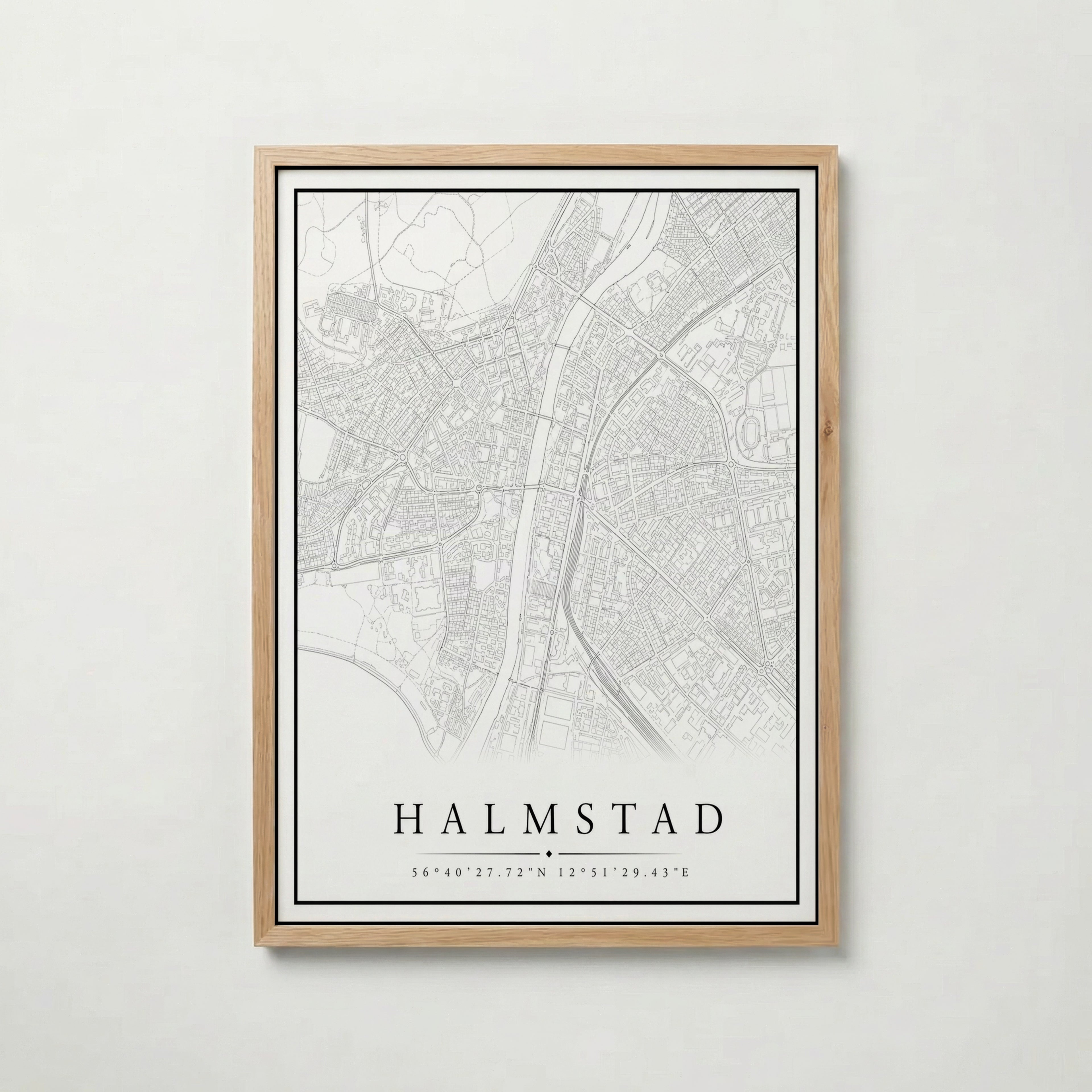 Halmstad Karta poster i flera storlekar – jämför mått och välj rätt hos Bozetto i hög tryckkvalitet