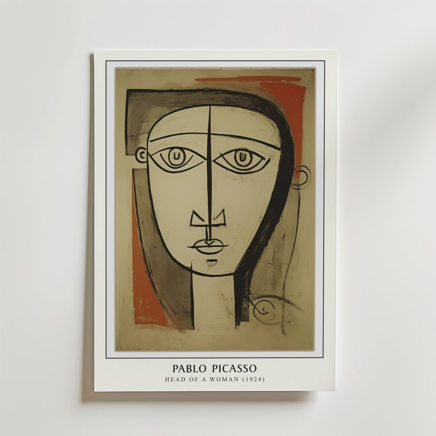 Picasso Neutral Toned Face Poster från Bozetto har ett stiliserat kvinnoansikte i svarta linjer och geometriska former i neutrala toner - perfekt som en minimalistisk poster för moderna interiörer.