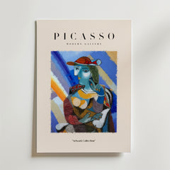 En livfull Picasso Femme Abstraite Poster från Bozetto föreställer ett stiliserat abstrakt porträtt av en kvinna, med "PICASSO MODERN GALLERY" och "Artwork Collection" text, som firar kvinnlig styrka.