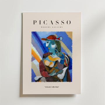 En livfull Picasso Femme Abstraite Poster från Bozetto föreställer ett stiliserat abstrakt porträtt av en kvinna, med 
