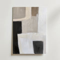 Abstract Balance Poster by Bozetto visar rektangulära former i svart, vitt, beige och taupe på en ljus bakgrund - tryckt på premiumpapper med en lyxig matt yta för en raffinerad finish.