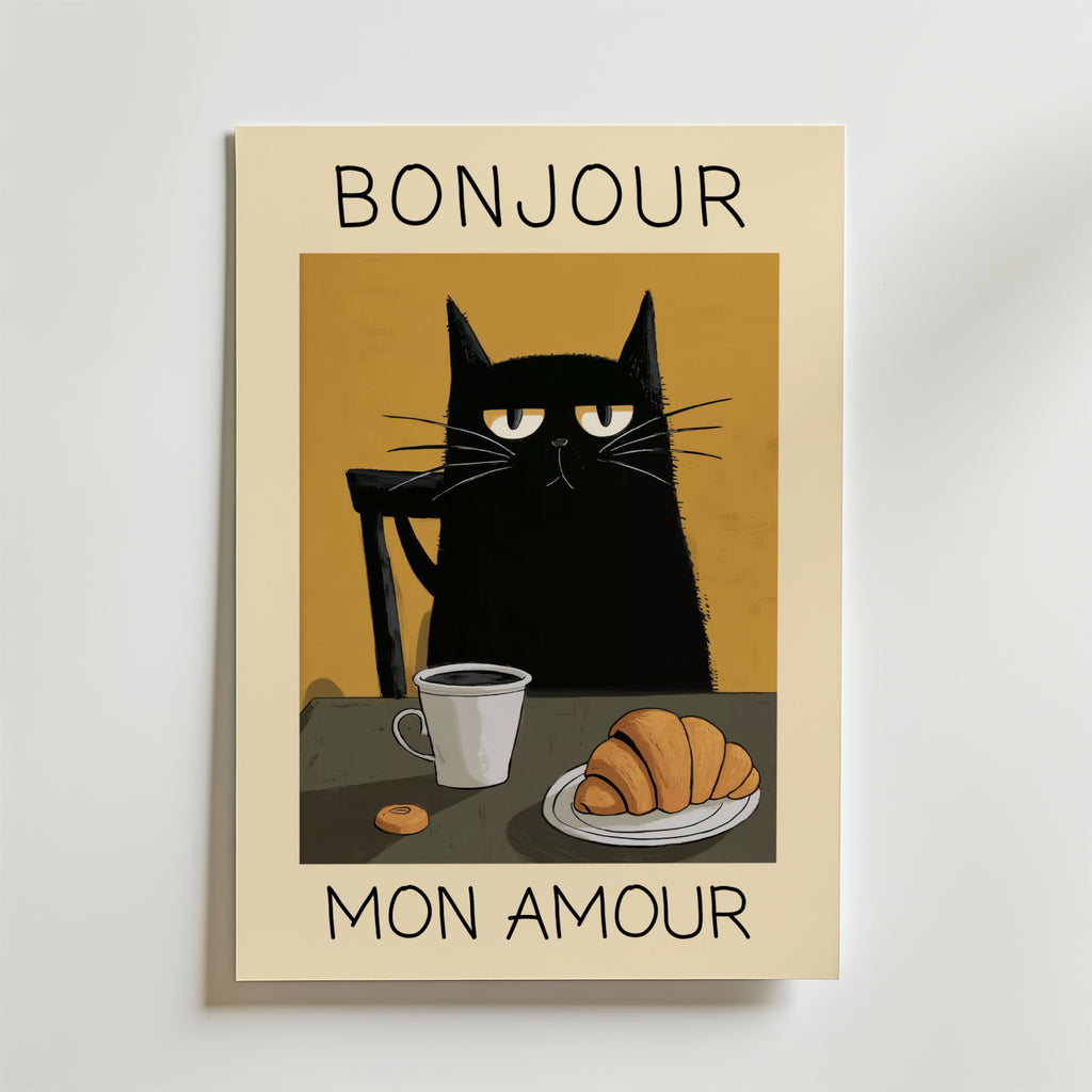 Parisian Cat Breakfast Poster