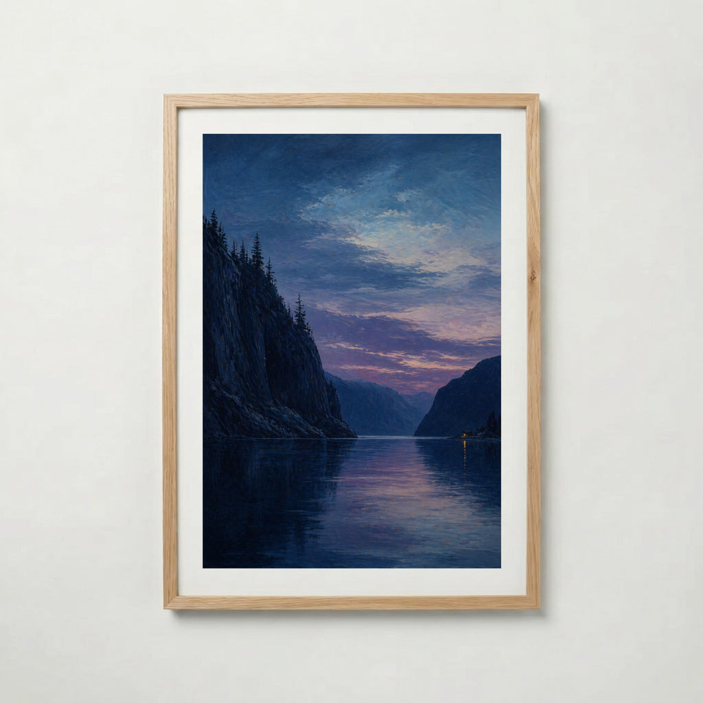 Twilight Fjord Poster i ekram – inramad konsttryck för stilren inredning hos Bozetto