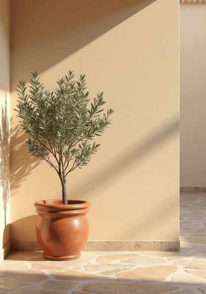 Terracotta planter with olive tree poster