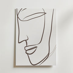 Silent Grace Poster by Bozetto har minimalistiska linjer av en mänsklig sidoprofil i flödande svart på vitt premiumpapper, vilket skapar ett elegant, tidlöst konstverk.