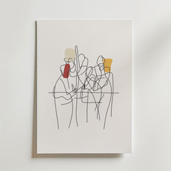 Bozetto Urban Harmony Poster har minimalistiska linjeteckningar av människor med abstrakta färgade former på vit canvas, vilket ger en ren och modern touch av modern konst till alla utrymmen. Tryckt på premiumpapper för en högkvalitativ finish.