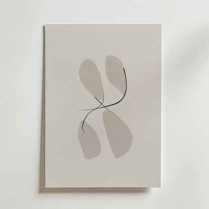 Bozetto Soft Curves Poster visar fyra genomskinliga grå former som korsas av tunna svarta linjer på en vit bakgrund, tryckt på FSC-certifierat premiumpapper med lyxigt matt yta.