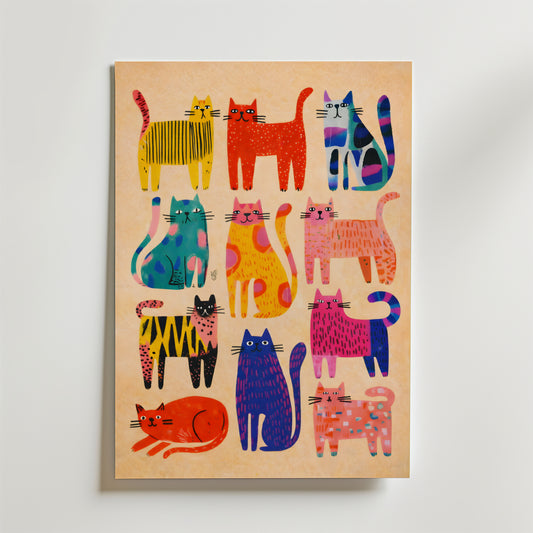 Colorful Cat Parade Poster