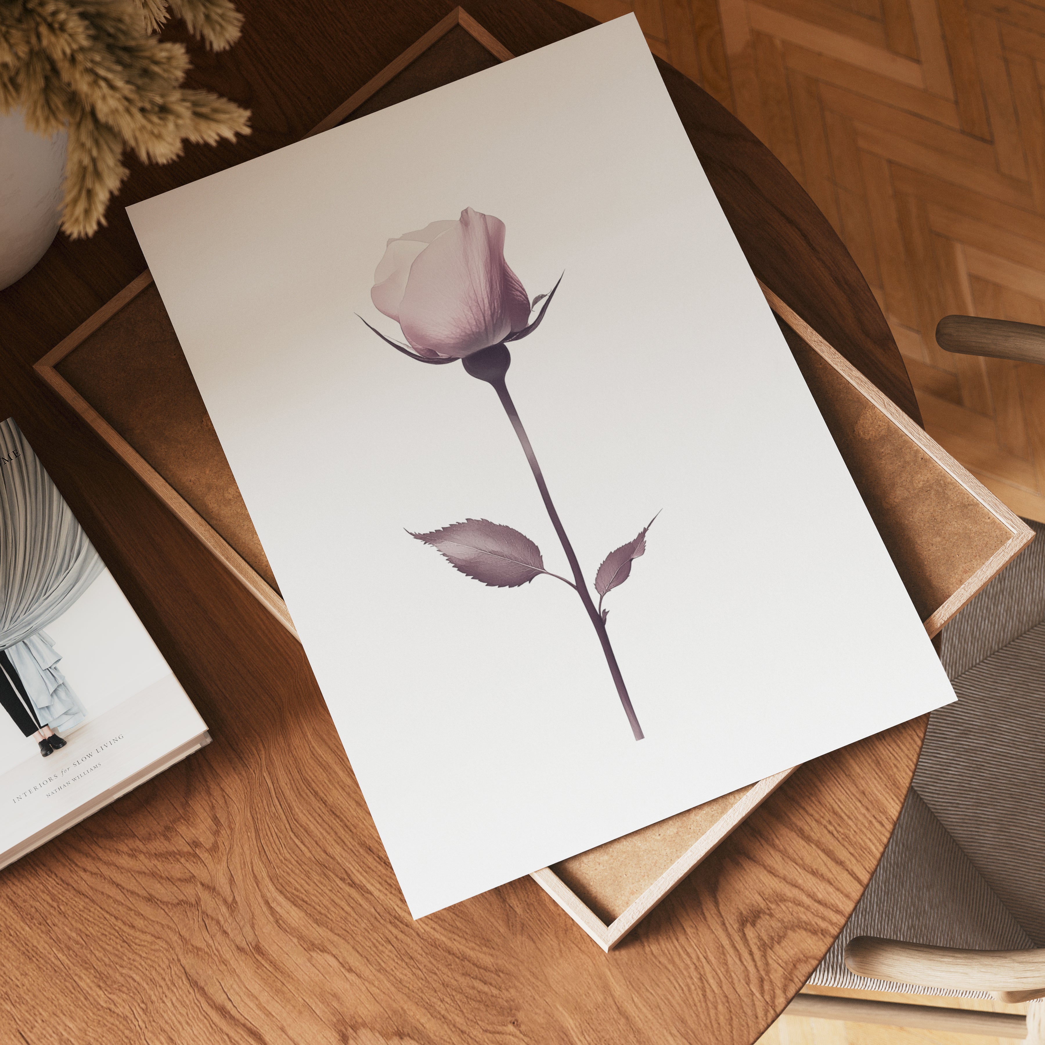 Elegant pink rose stem Poster