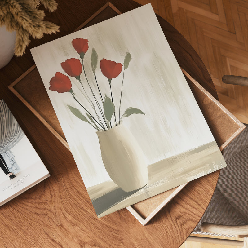 Red Roses In Vase Poster