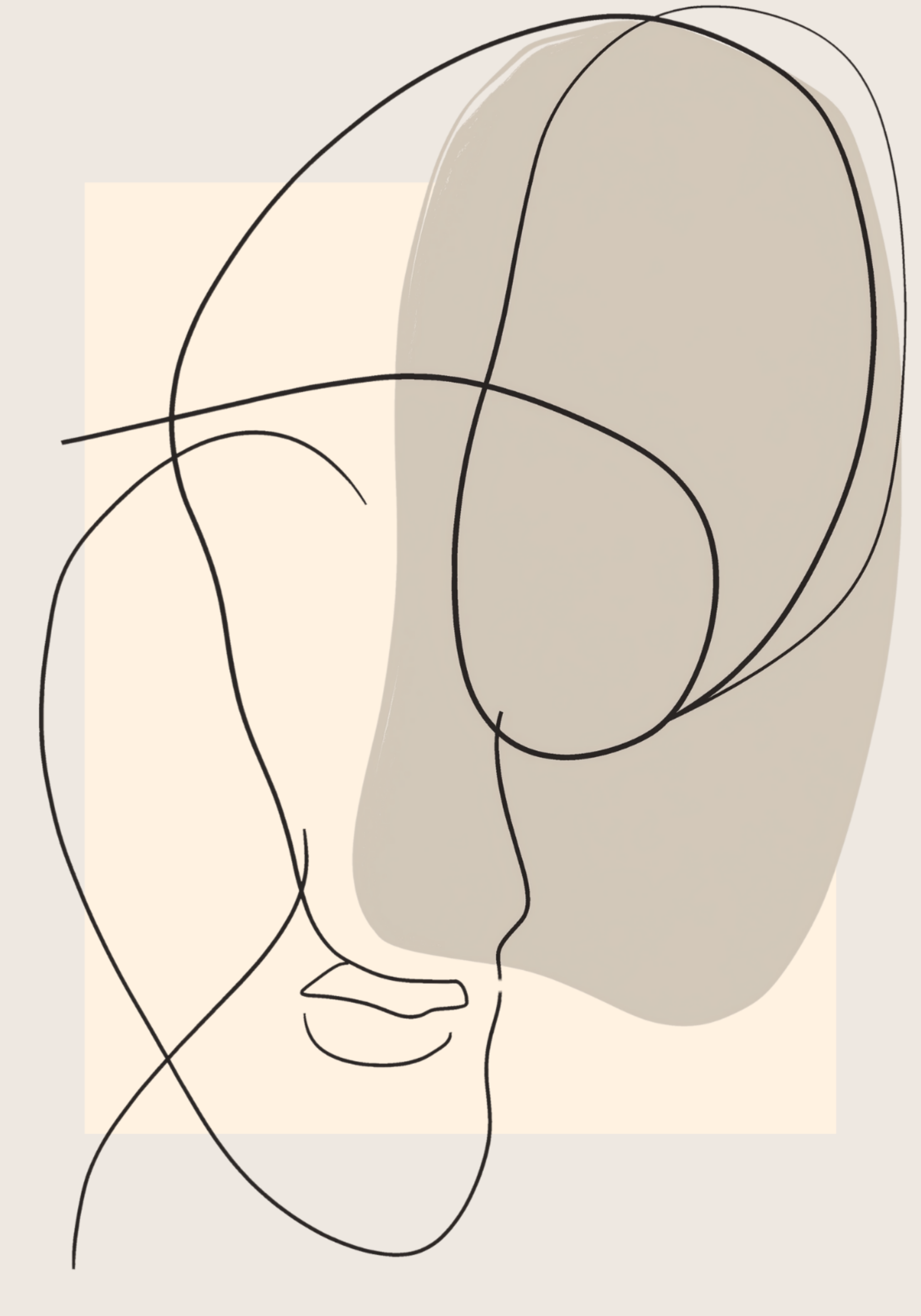 Beige Abstract Face Silhouette Poster