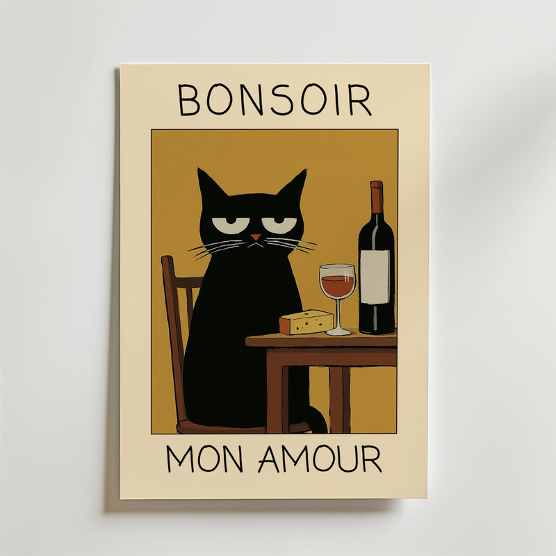 Midnight Wine Cat Poster