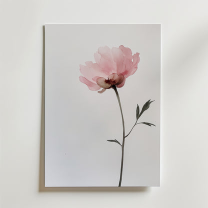 Bozetto "White Rose Elegance Poster" har en minimalistisk akvarell av en vit ros med gröna blad på en vit bakgrund, tryckt på premiumpapper för en lyxigt matt yta. Perfekt att hänga upp mot en ljus vägg.