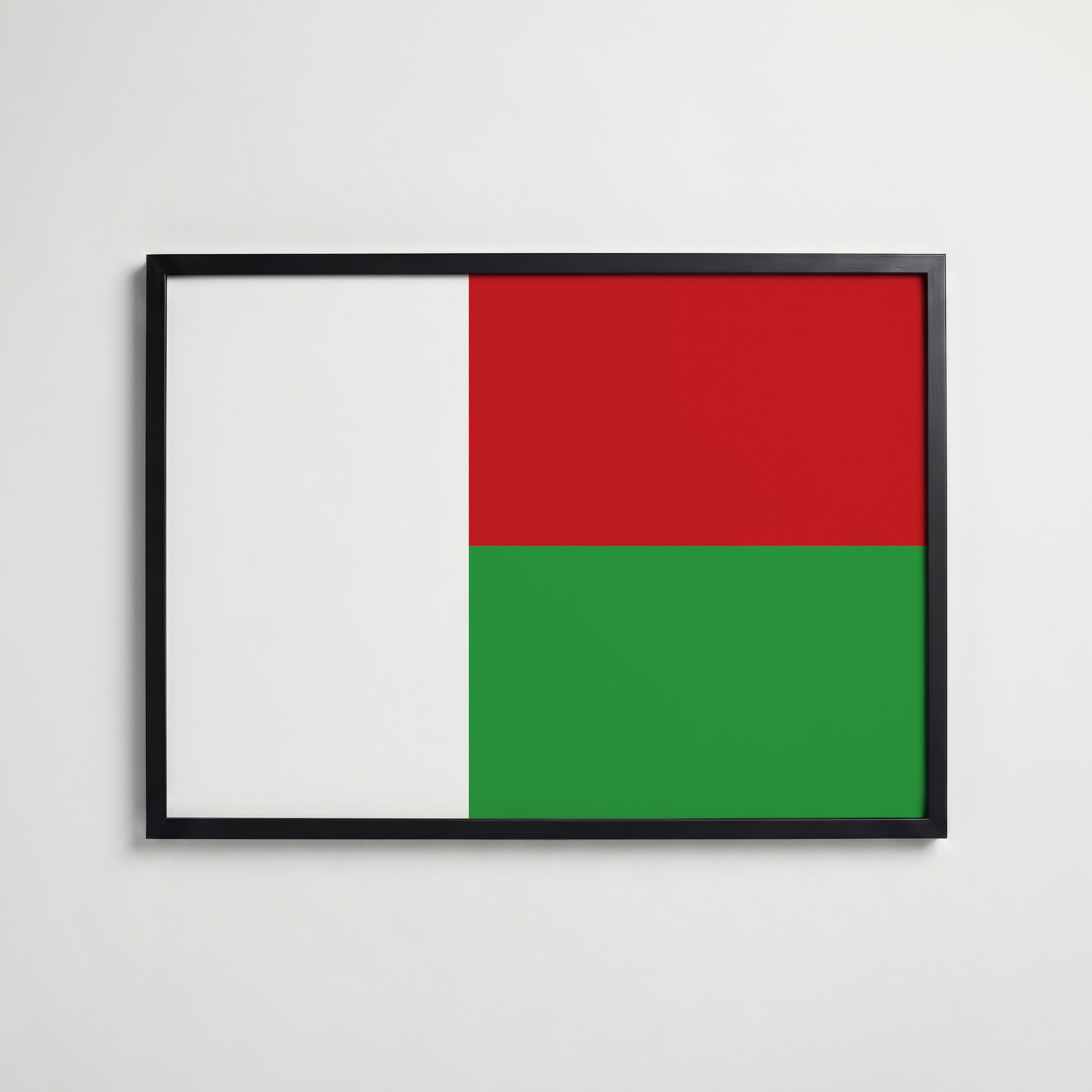 Madagascar National Flag Poster i svart ram – stilren konsttryck som väggdekor från Bozetto