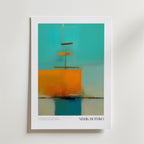 Abstract Vastness Mark Rothko Poster by Bozetto har djärva turkosa och orangea former på vit botten, tryckt på FSC-certifierat premiumpapper med en lyxigt matt yta. Konstnärens namn visas längst ner på trycket.