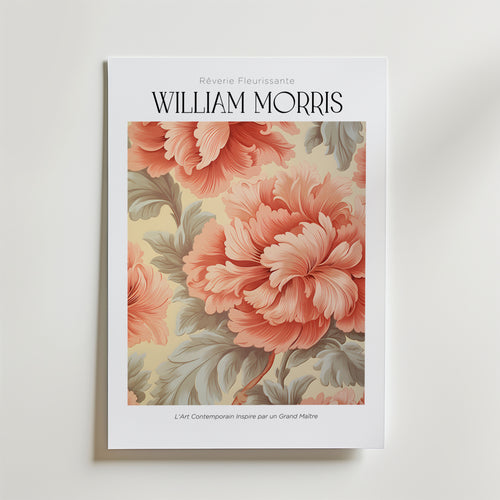 William Morris Coral Peony – stilfullt konsttryck från Bozetto, tryckt på matt finpapper