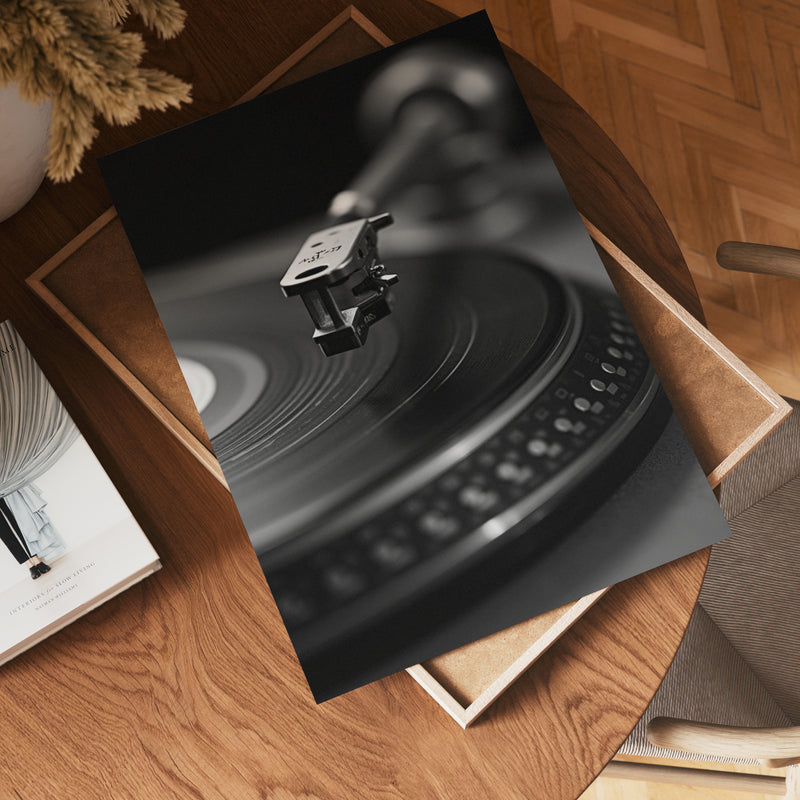 Black And White Record Player Poster