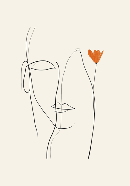 Orange Flower Line Face Poster